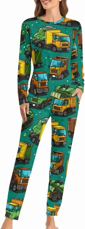 Garbage Truck Busy Day Women's Pajamas Set 2 Piece Loungewear Long Sleeve Sleepwear Tops and Pant