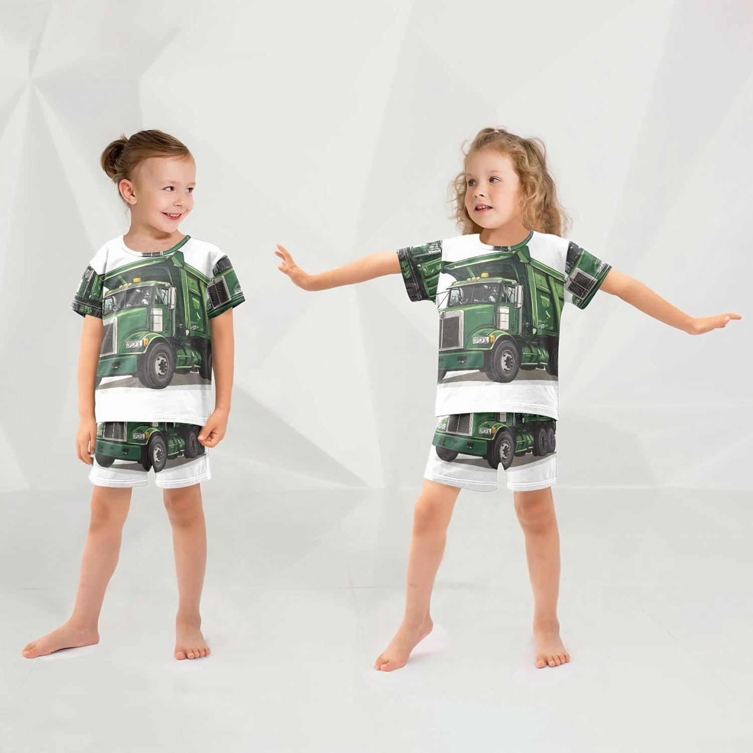 Garbage Truck Cartoon Cute Summer Pajamas Short Set 2 Piece Sleepwear