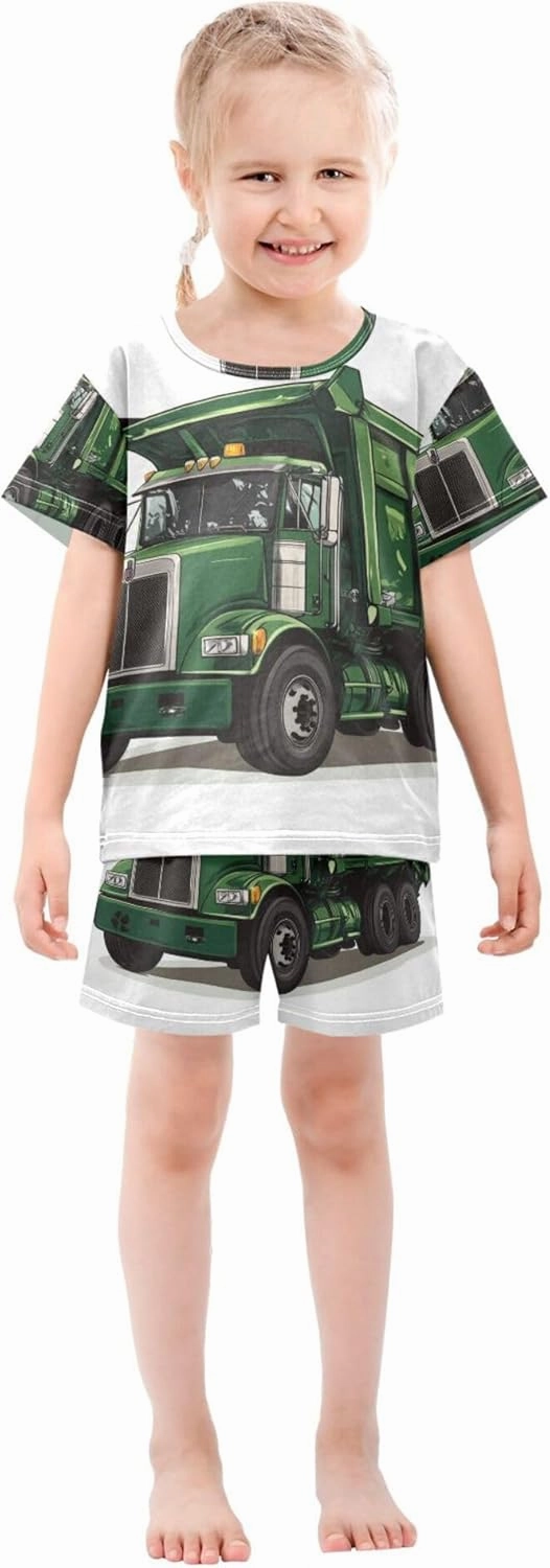 Garbage Truck Cartoon Cute Summer Pajamas Short Set 2 Piece Sleepwear