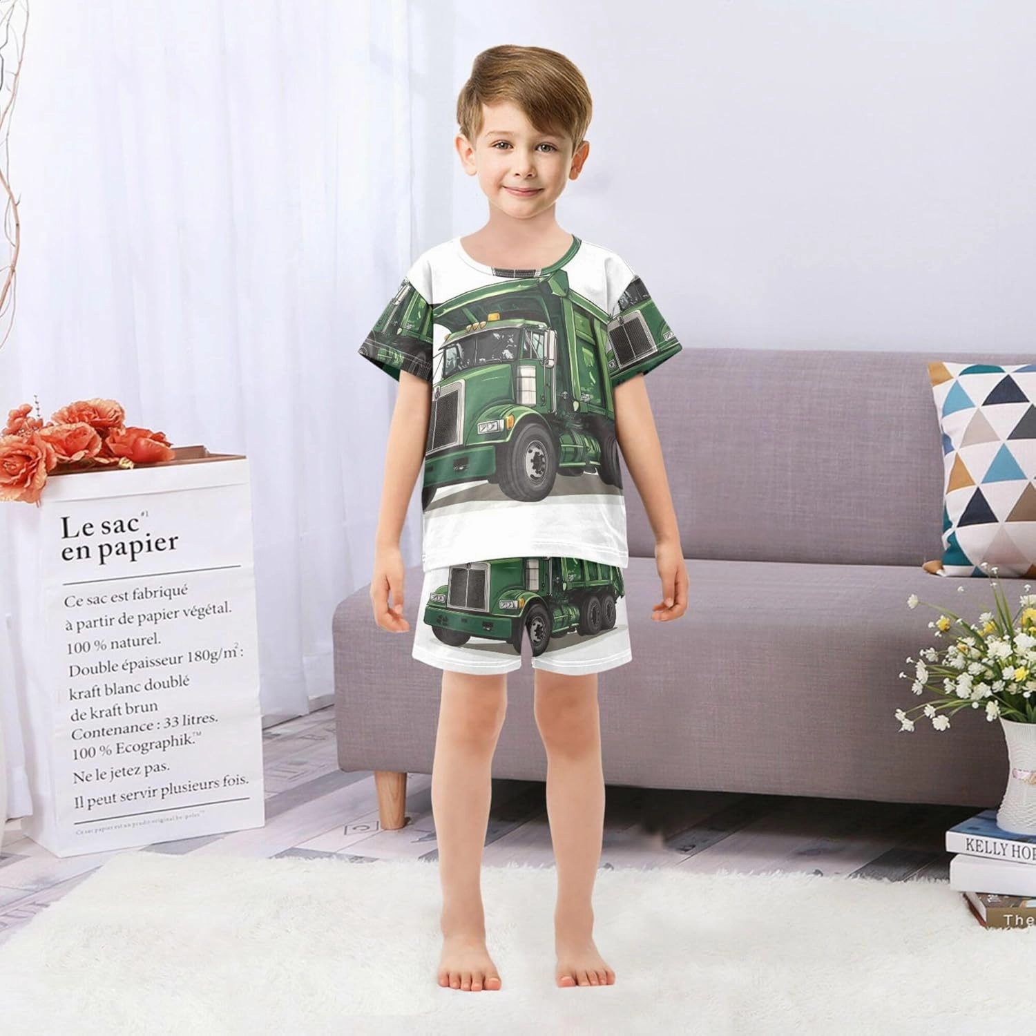 Garbage Truck Cartoon Cute Summer Pajamas Short Set 2 Piece Sleepwear