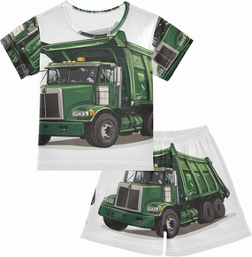 Garbage Truck Cartoon Cute Summer Pajamas Short Set 2 Piece Sleepwear