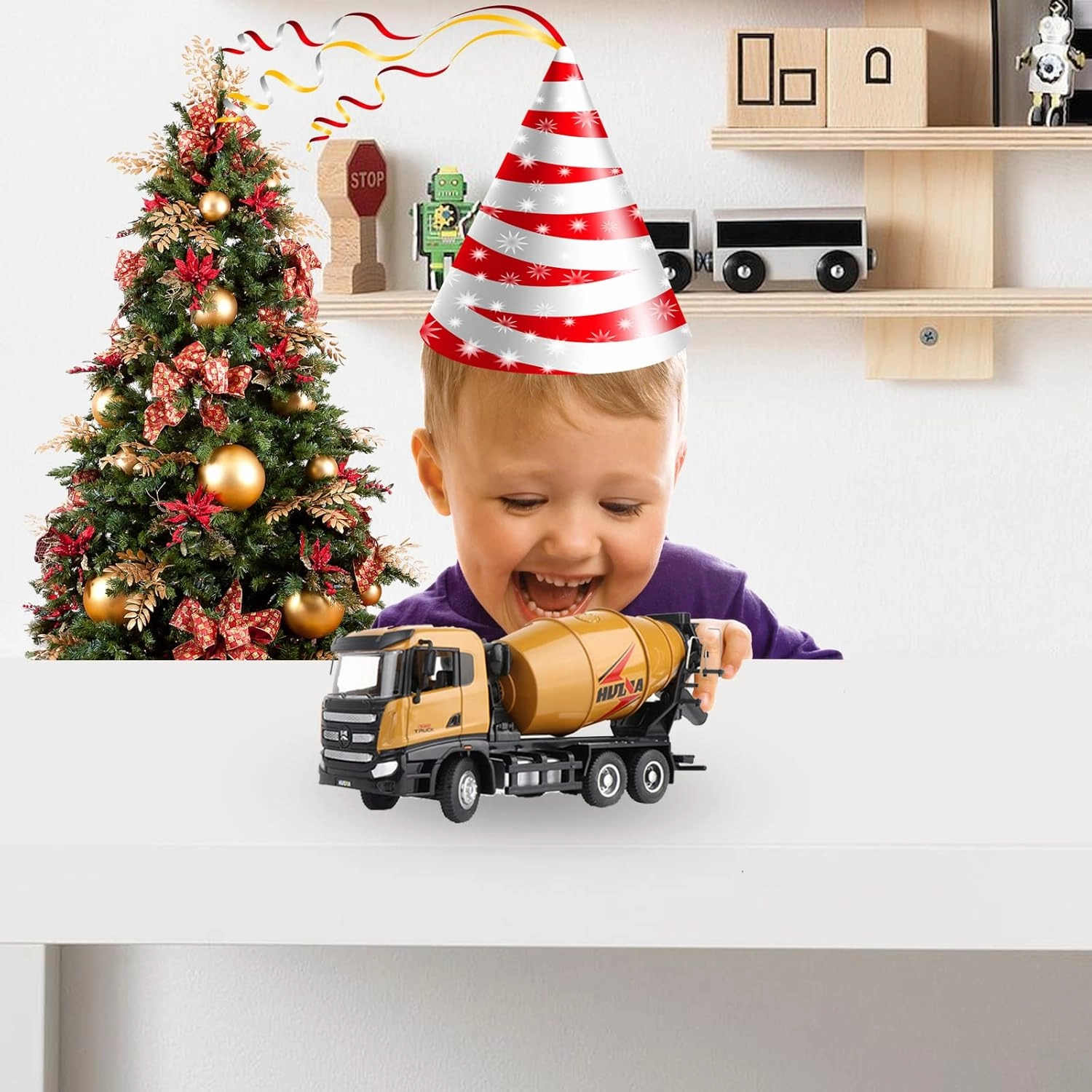 Gemini&Genius Construction Vehicle Cement Truck Toy for Kids, Heavy Duty Cement Mixer Truck for Pretend Play, 1/50 Scale Diecast Alloy Vehicles Toy for Kids