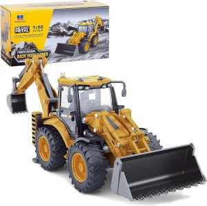 Gemini&Genius Backhoe Loader Toy for Kids, Heavy Duty Wheeled Excavator Loader Construction Vehicle Toys 1:50 Scale Backhoe Digger Engineering Car Sandbox Toys for Kids and Decoration for House