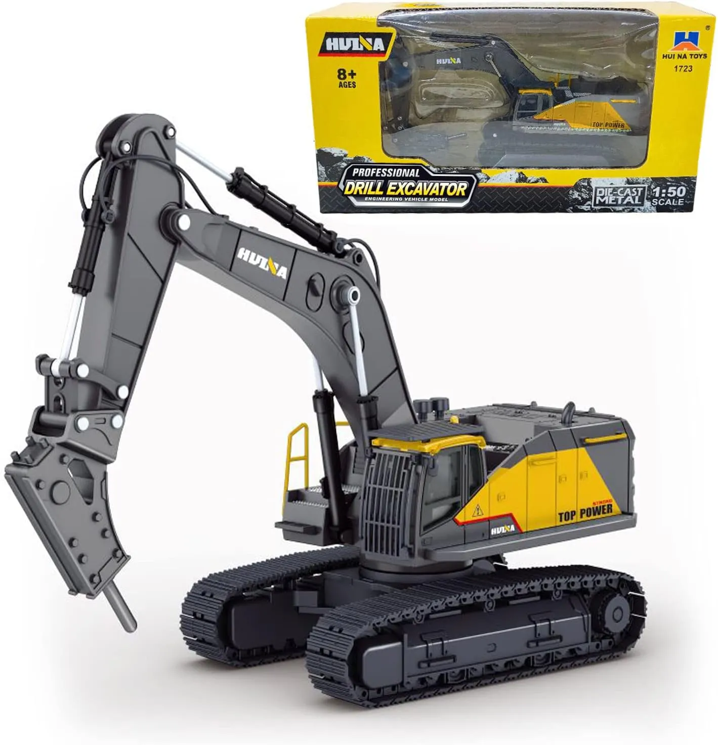 Gemini&Genius Drill Excavator Toy for Kids, 1:50 Scale Construction Vehicle Toy, Driller, Engineering Truck