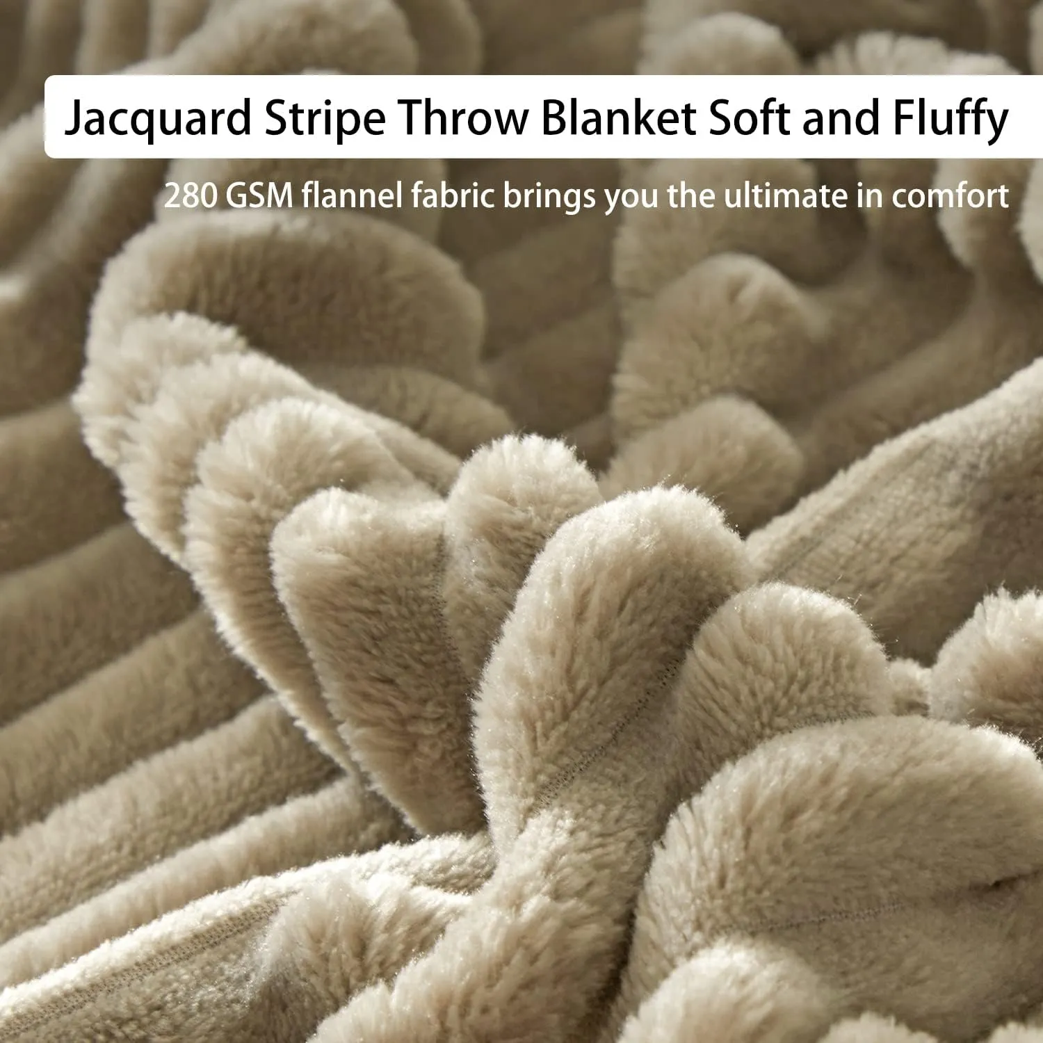 Geniospin Taupe Fleece Throw Blanket, 280GSM Extra Soft Lightweight Blanket with Strip, Plush Fuzzy Cozy Blankets and Throws for Couch, Bed, Sofa Cozy, Warm and Breathable (Taupe, 60x80 inches)