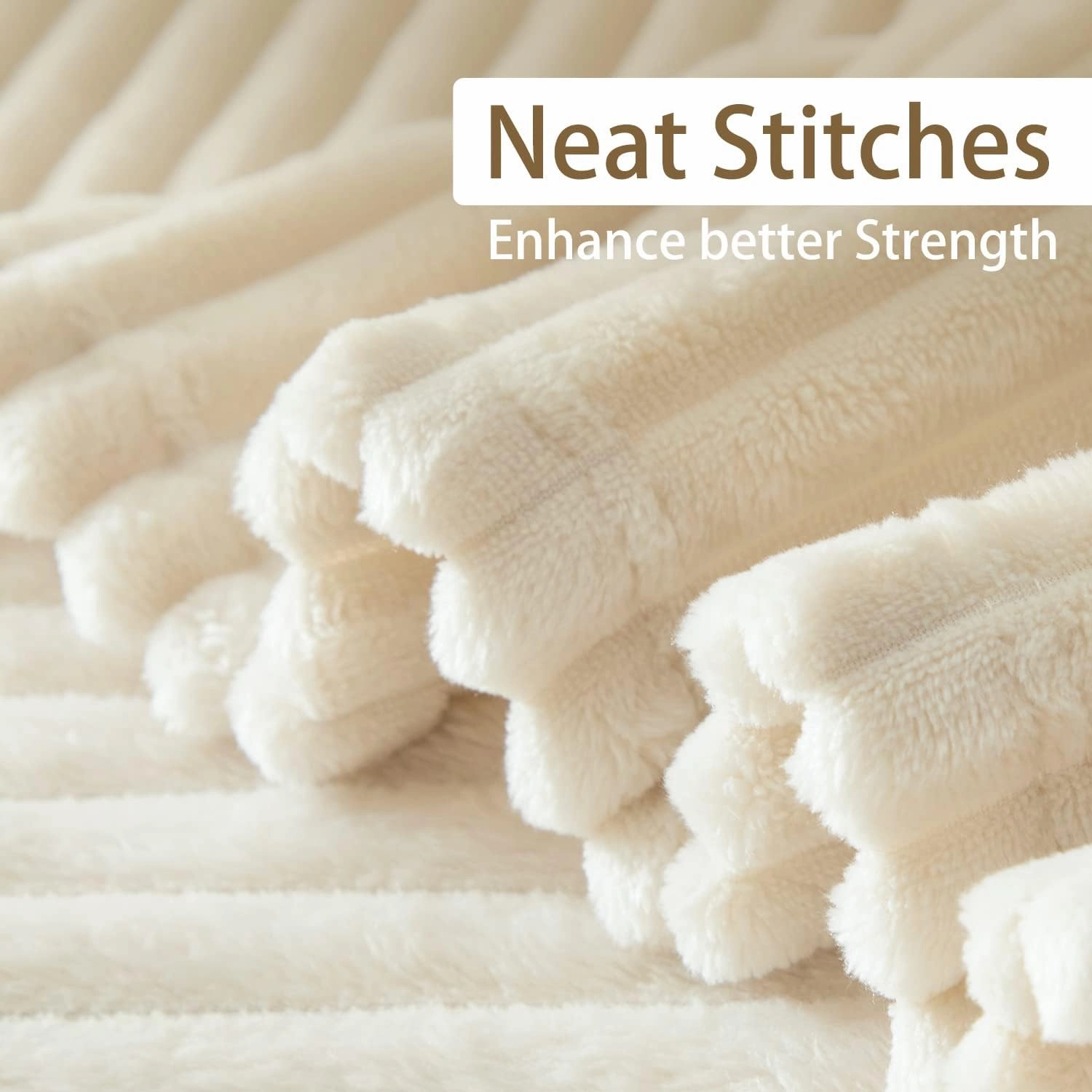 Geniospin Ivory Fleece Throw Blanket, 280GSM Extra Soft Lightweight Blanket with Strip, Plush Fuzzy Cozy Blankets and Throws for Couch, Bed, Sofa Cozy, Warm and Breathable (60x80 inches)