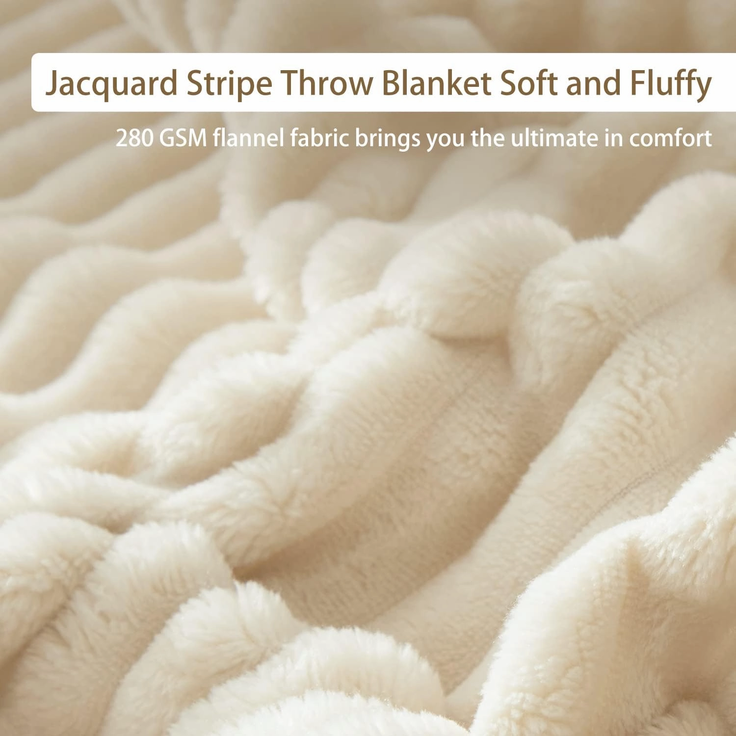 Geniospin Ivory Fleece Throw Blanket, 280GSM Extra Soft Lightweight Blanket with Strip, Plush Fuzzy Cozy Blankets and Throws for Couch, Bed, Sofa Cozy, Warm and Breathable (60x80 inches)