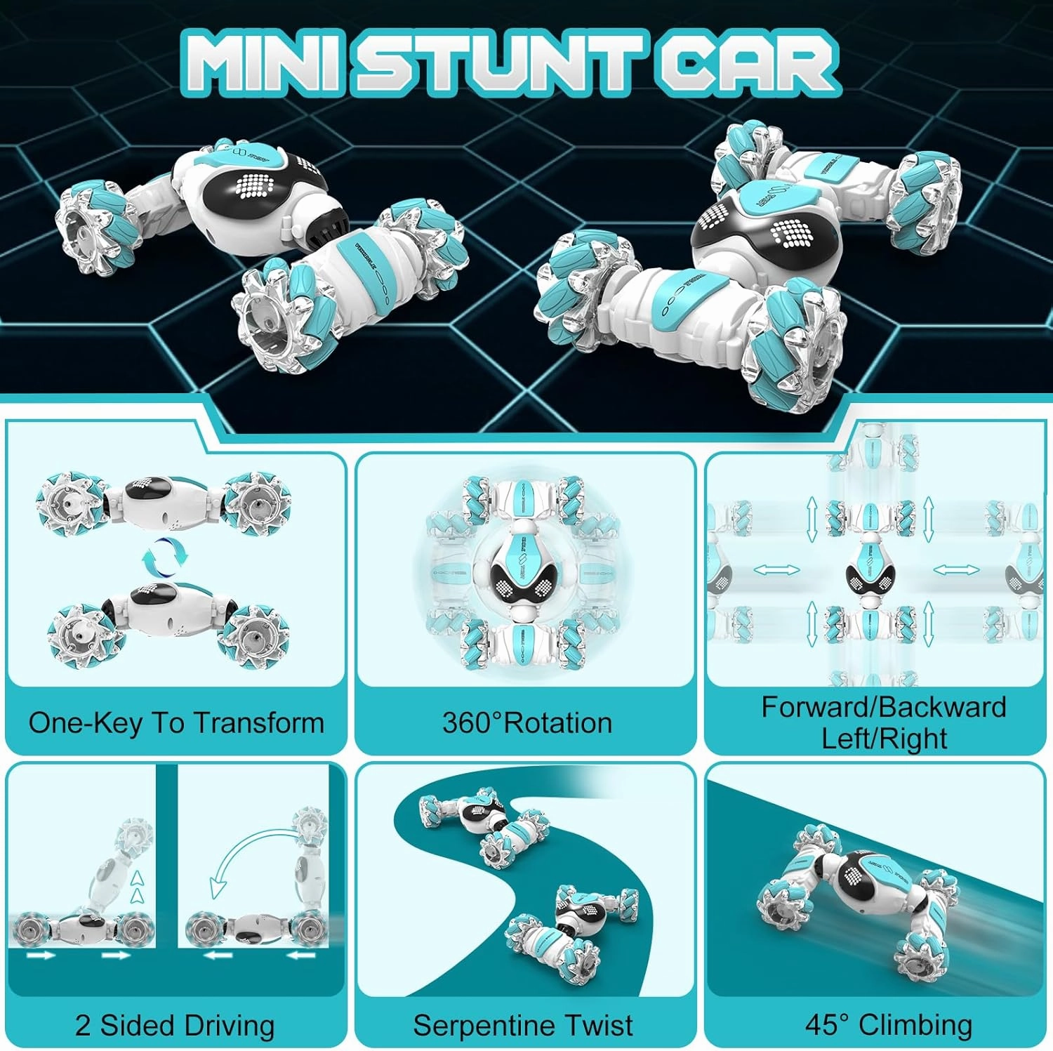 Gesture Sensing Rc Stunt Car Toys for Boy Age 8-13,Hand Remote Control Cars,Coolest Christmas Birthday Present Ideas for Boys Girls Kids Teens Age 8 9 10 11 12 13  Year,Racing Drift Car (White)