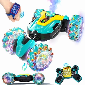 Gesture Sensing RC Stunt Car Toys for Kids, 2.4Ghz Hand Controlled Remote Control Car with LED Light and Music, 4WD Transform Off Road, Age 6 7 8 9 10 11 12 Year Old Boy Birthday Gift (Green)