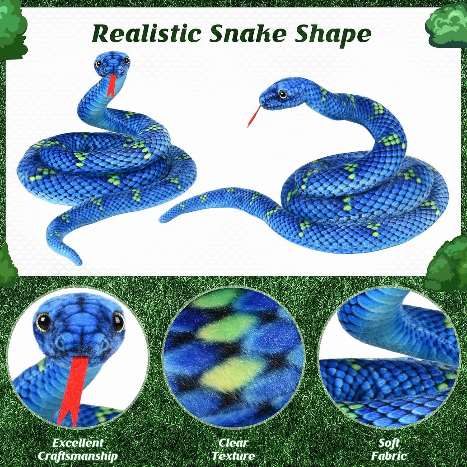 Giant Stuffed Snake, Lifelike Plush Animal, 110 in Large Toy Snake for Kids, Perfect for Birthday Presents & Parties
