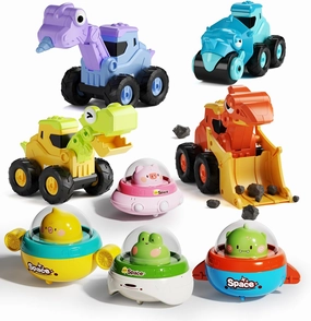 Gift Toy for 1 2 3 Years Old Press and Go Spaceship Toy & Dinosaur Truck Toy for Toddlers
