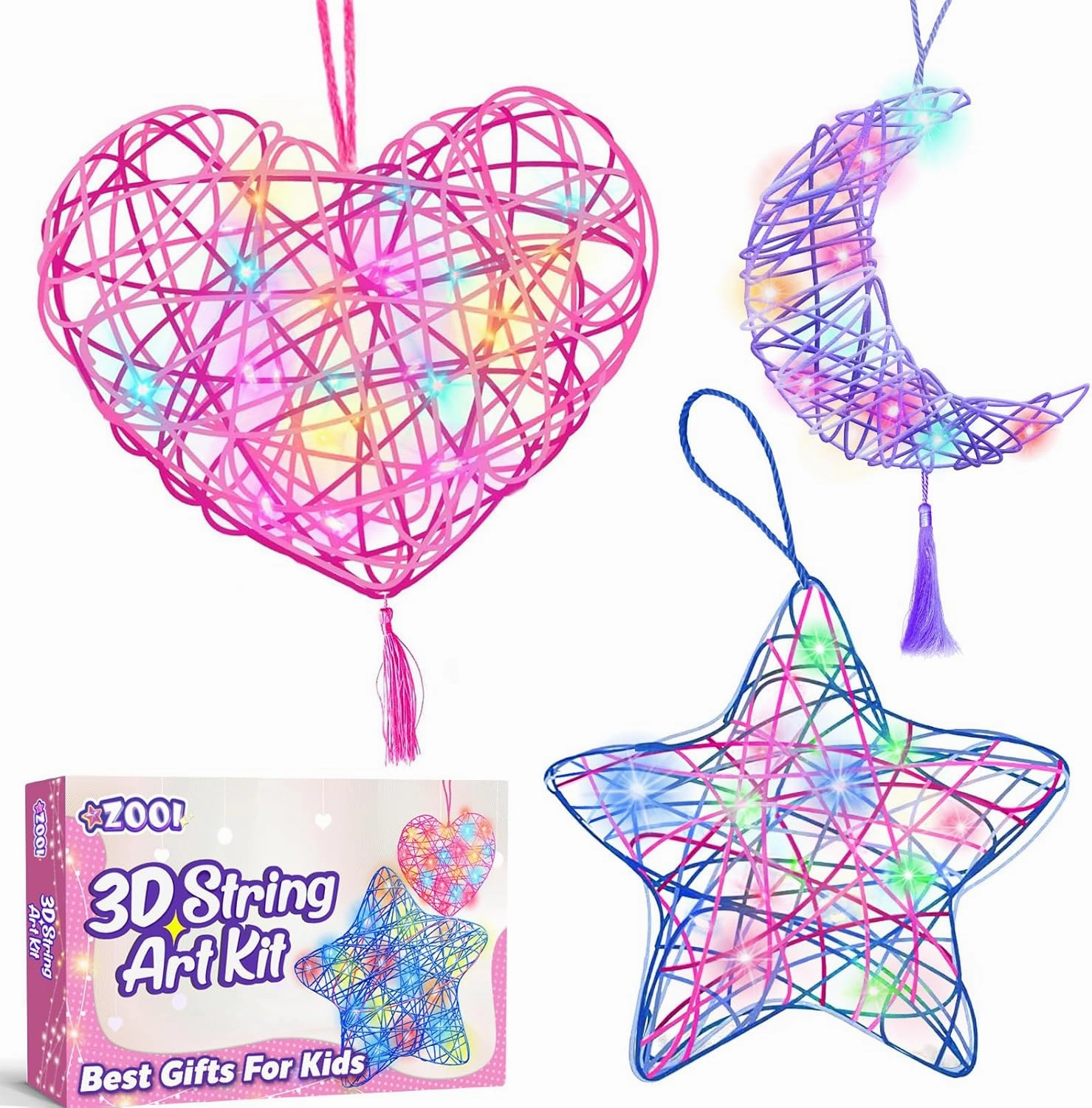 Gifts for Kids, Arts and Crafts for Kids Girls Ages 8-12, 3D String Art Kit for Kid, Light Up String Toys, Birthday Gifts for Girls Ages 8-12