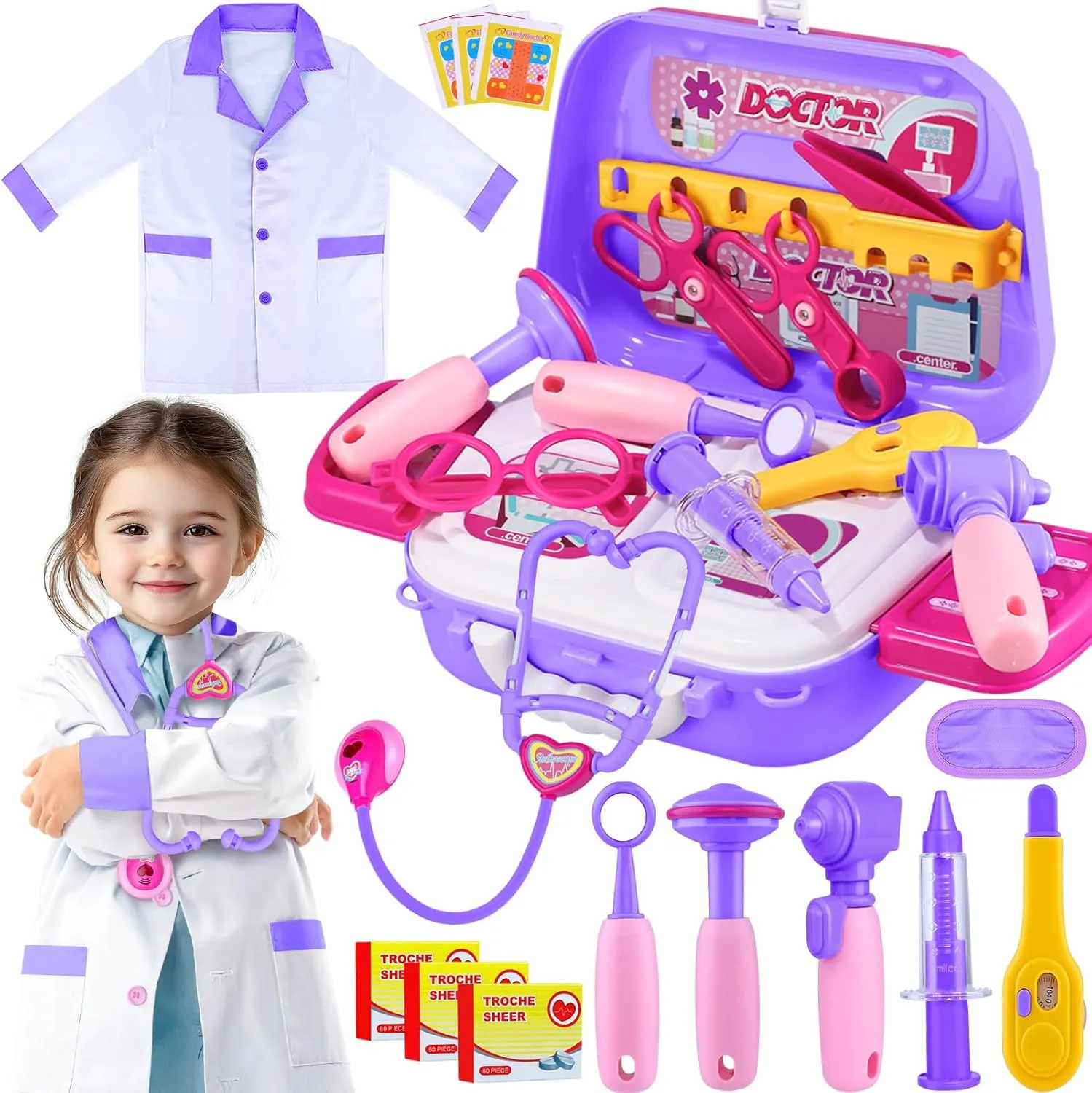 GINMIC Doctor Kit for Toddlers 3-5, 22 Pieces Pretend Play Doctor Set with Halloween Role Play Doctor Costume and Carry Case for Toddlers and Kids, Medical Dr Kit Toys for Girl Age 3 4 5 6 7 Year Old