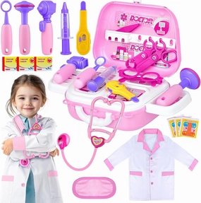 GINMIC Doctor Kit for Toddlers 3-5, 22 Pieces Pretend Play Doctor Set with Halloween Role Play Doctor Costume and Carry Case for Toddlers and Kids, Medical Dr Kit Toys for Girl Age 3 4 5 6 7 Year Old