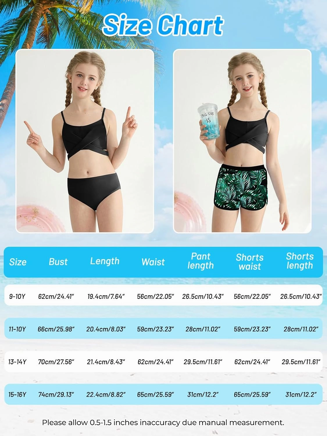 Girl's 3 Piece Bikini Set Cross Strap Swimsuits for Girls Bathing Suit with Shorts Teen Swimwear Swimming Suit