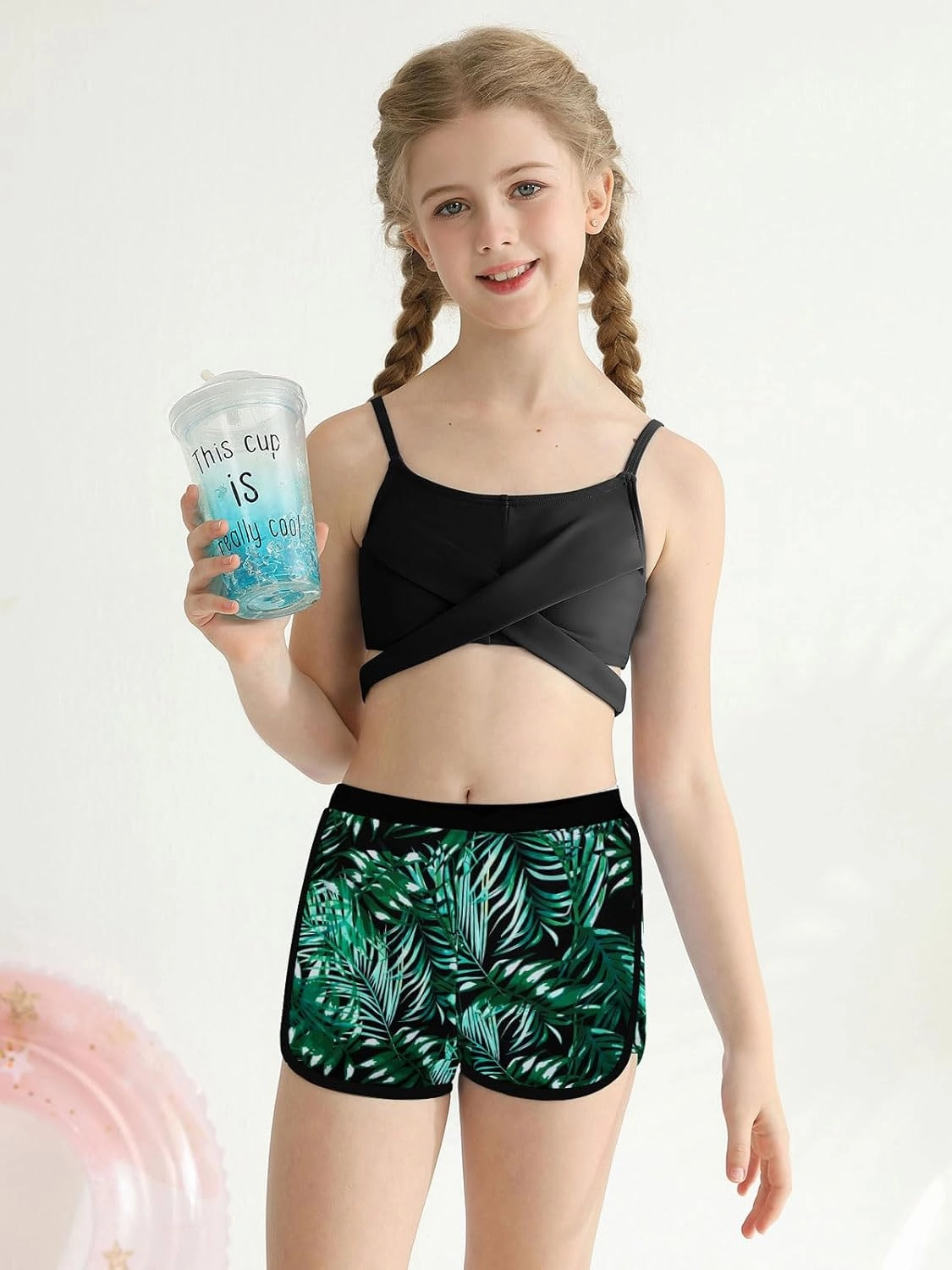 Girl's 3 Piece Bikini Set Cross Strap Swimsuits for Girls Bathing Suit with Shorts Teen Swimwear Swimming Suit