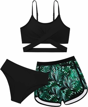 Girl's 3 Piece Bikini Set Cross Strap Swimsuits for Girls Bathing Suit with Shorts Teen Swimwear Swimming Suit