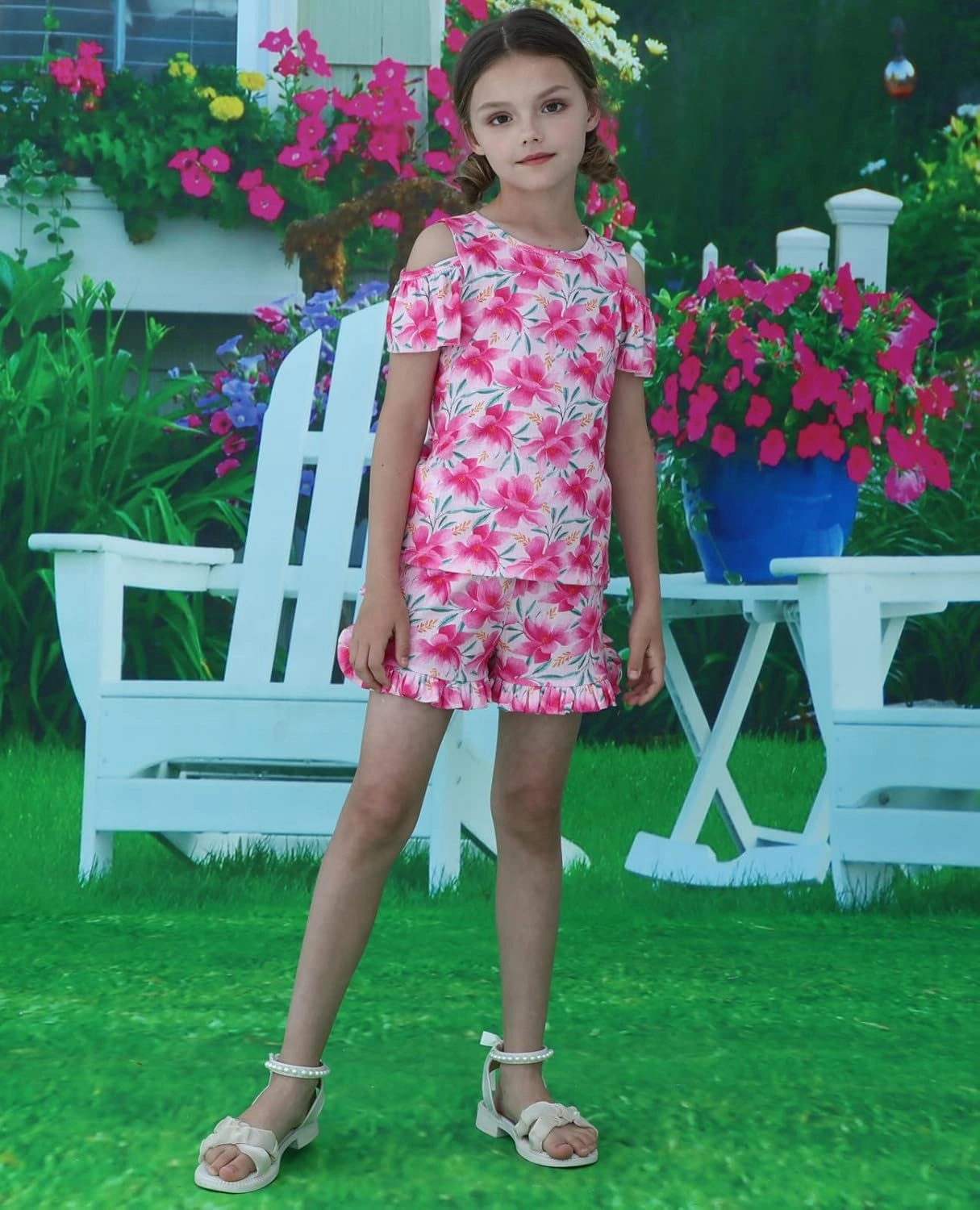 Girl Summer Short Set Cotton Outfits Short Sleeveless Tee T Shirt Tank Top Shorts Pant 2PC Set 2-7Y