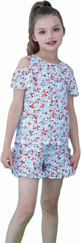 Girl Summer Short Set Cotton Outfits Short Sleeveless Tee T Shirt Tank Top Shorts Pant 2PC Set 2-7Y