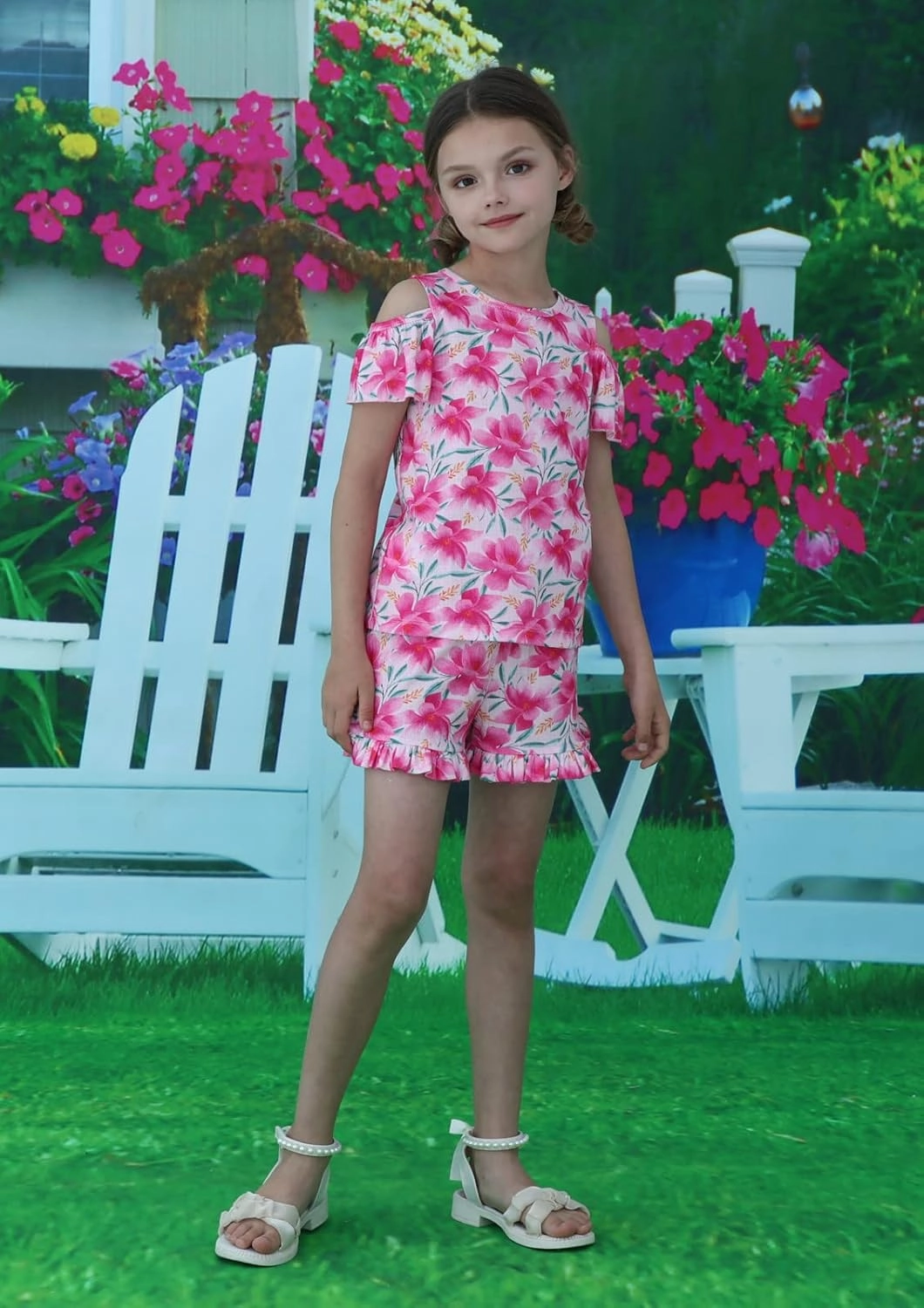 Girl Summer Short Set Cotton Outfits Short Sleeveless Tee T Shirt Tank Top Shorts Pant 2PC Set 2-7Y