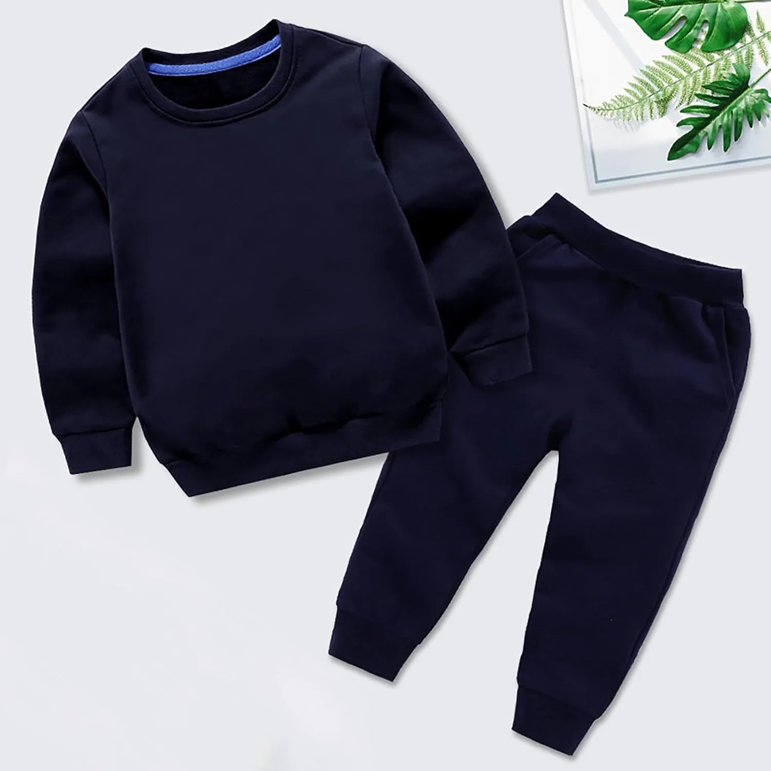 Girls Sweatsuits Set Boys Girls Autumn Solid Color Cotton Long Sleeve Round Neck Sweatshirt Set Teen Outfits for Girls
