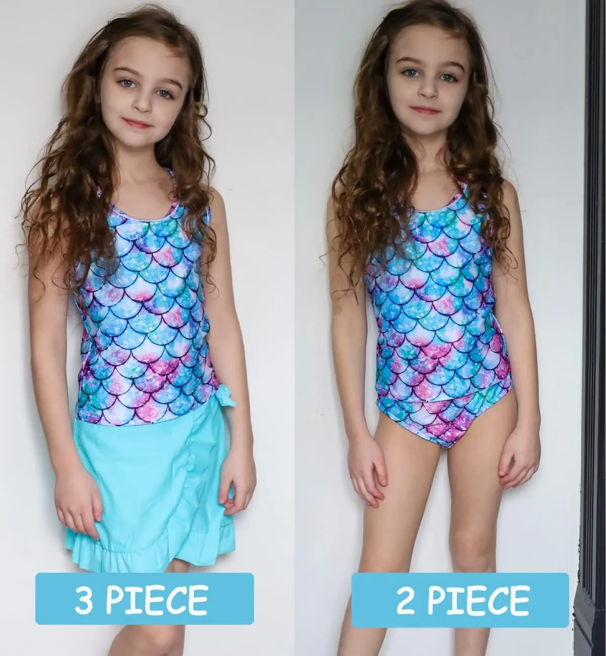 Girls Swimsuits 3 Piece Tankini Bathing Suit Set Cute Bikini Swimwear with Cover Ups Beach Skirt 5-12 Years