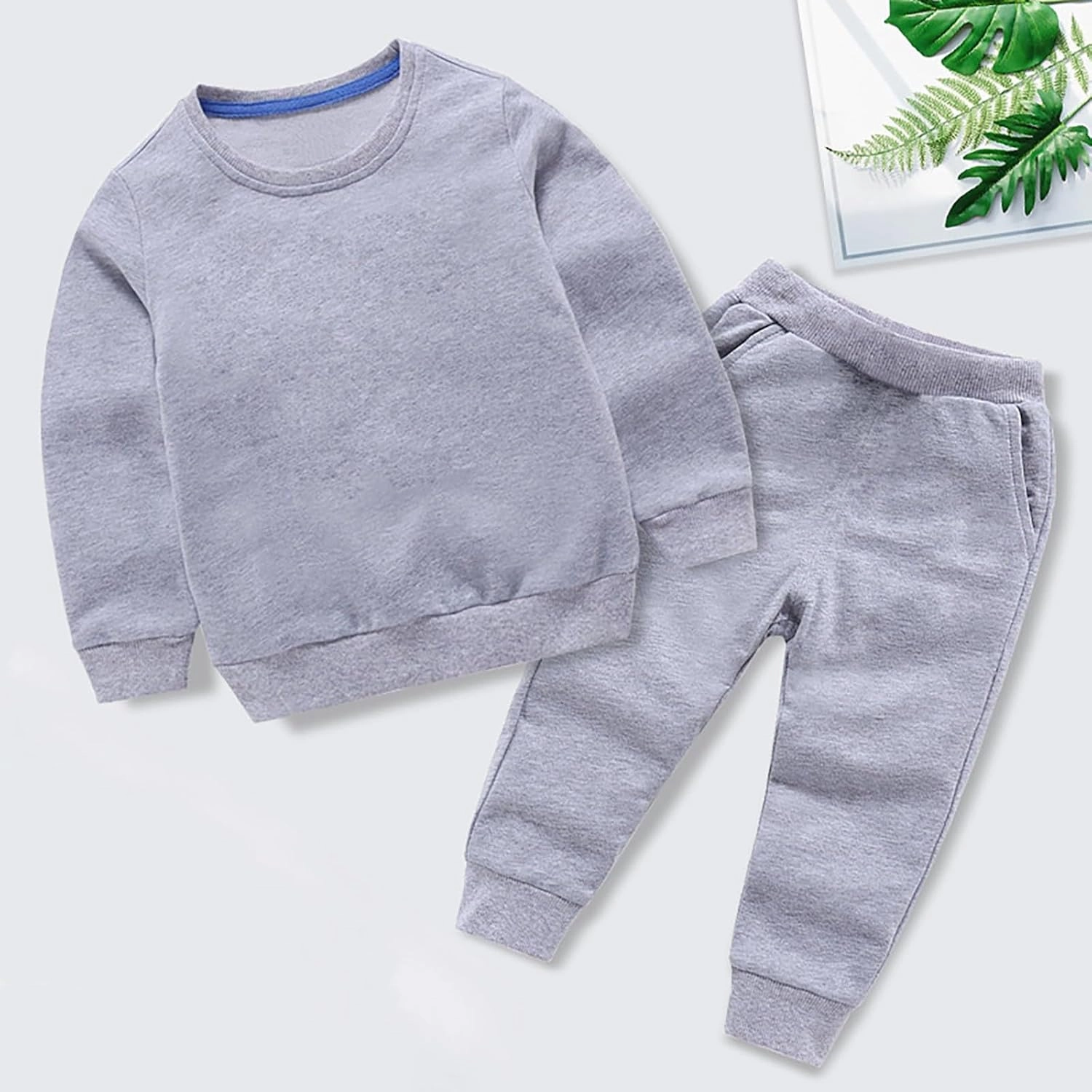 Girls Sweatsuits Set Boys Girls Autumn Solid Color Cotton Long Sleeve Round Neck Sweatshirt Set Teen Outfits for Girls