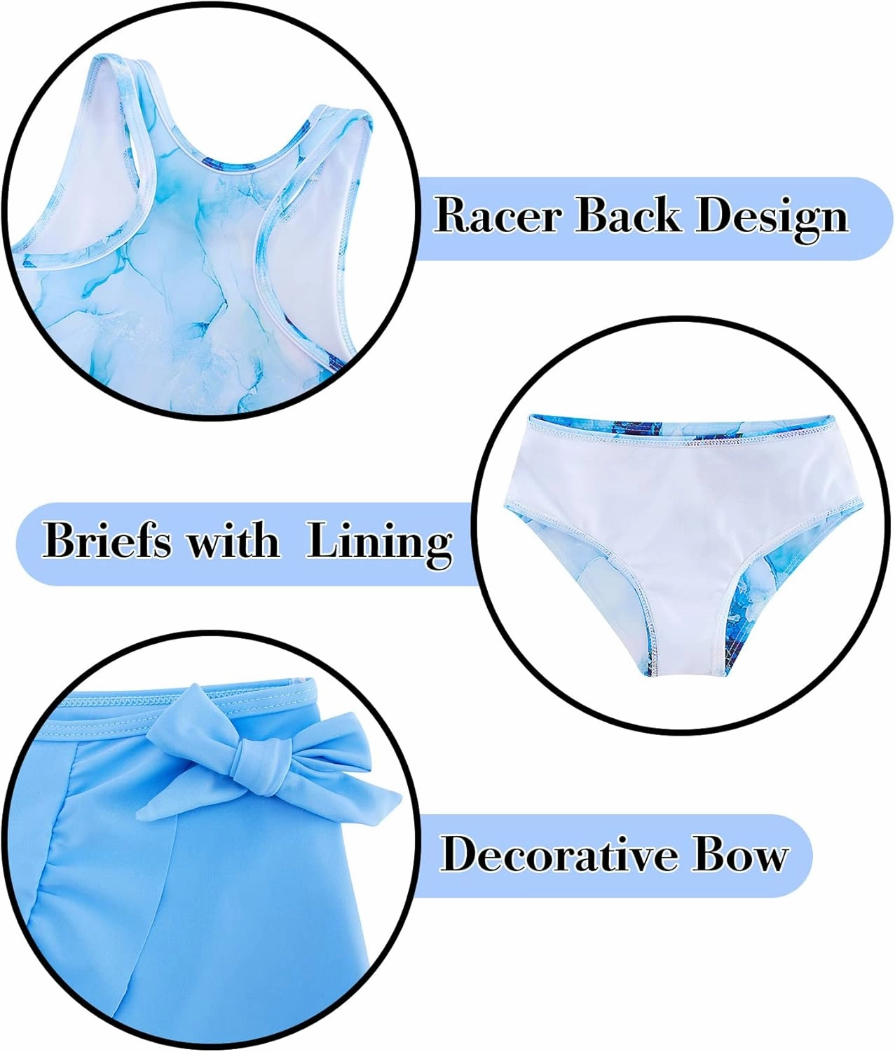 Girls Swimsuits 3 Piece Tankini Bathing Suit Set Cute Bikini Swimwear with Cover Ups Beach Skirt 5-12 Years