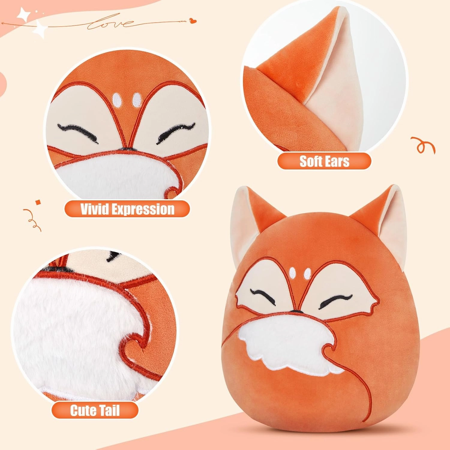 Glow Guards 12-Inch Red Fox Plush Pillow Cute Fox Stuffed Animal Soft Plush Toy Stuffed Animals Birthday Gift for Boys Girls Kids