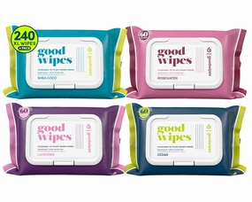 Goodwipes Flushable Butt Wipes Made with Vitamin E & Aloe - Soft & Gentle Wet Wipe Dispenser for Home Use, Septic & Sewer Safe - Largest Adult Toilet Towelettes - Variety Pack, 240 Count (4 Packs)