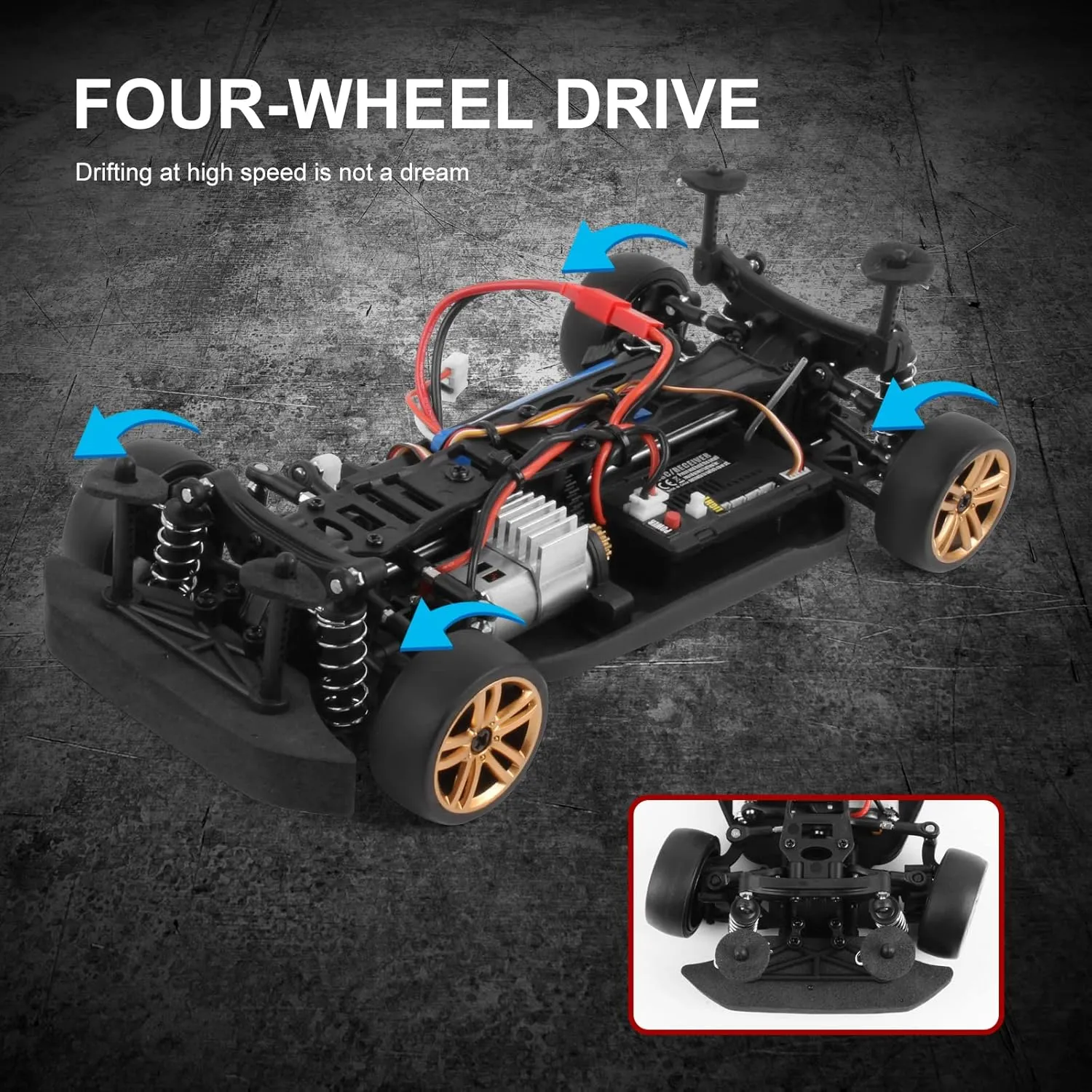 GoolRC RC Drift Car - 1:18 Scale 2.4GHz 4WD 30KM/H High Speed RC Racing Car with LED Lights and 3 Batteries for Adults and Kids