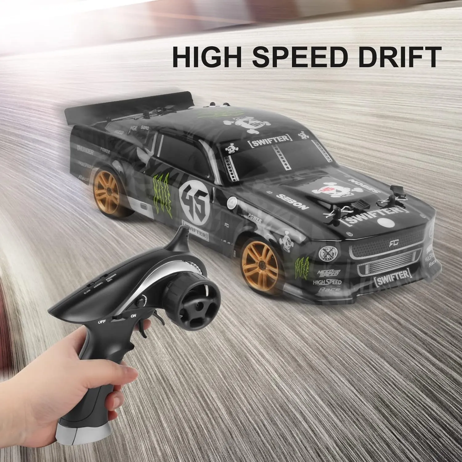 GoolRC RC Drift Car - 1:18 Scale 2.4GHz 4WD 30KM/H High Speed RC Racing Car with LED Lights and 3 Batteries for Adults and Kids
