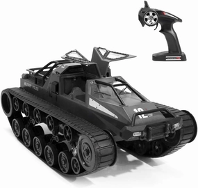 GoolRC RC Tank Car, 1/12 Scale 2.4GHz Remote Control Rechargeable Tank for Kids, 360° Rotating Vehicle Gifts for Boys Girls Teens (Black)