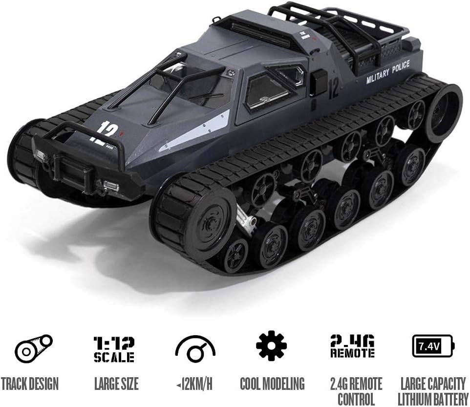 GoolRC RC Tank Car, 1/12 Scale 2.4GHz Remote Control Rechargeable Tank for Kids, 360° Rotating Vehicle Gifts for Boys Girls Teens (Black)
