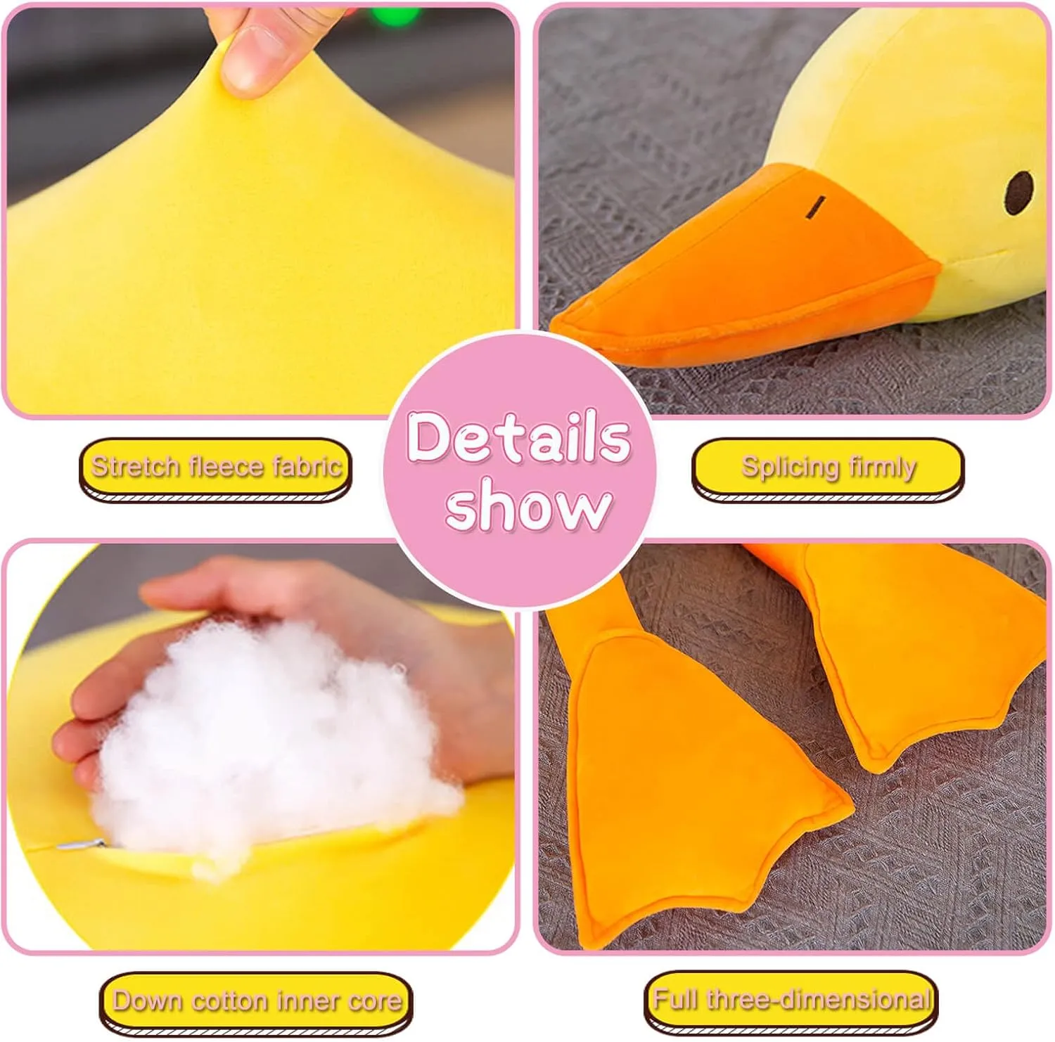 Goose Plush Toy Cute Duck Plushie Hugging Plush Pillow Duck Stuffed Animal for Kids and Friends (White Round Eyes,25.6'')