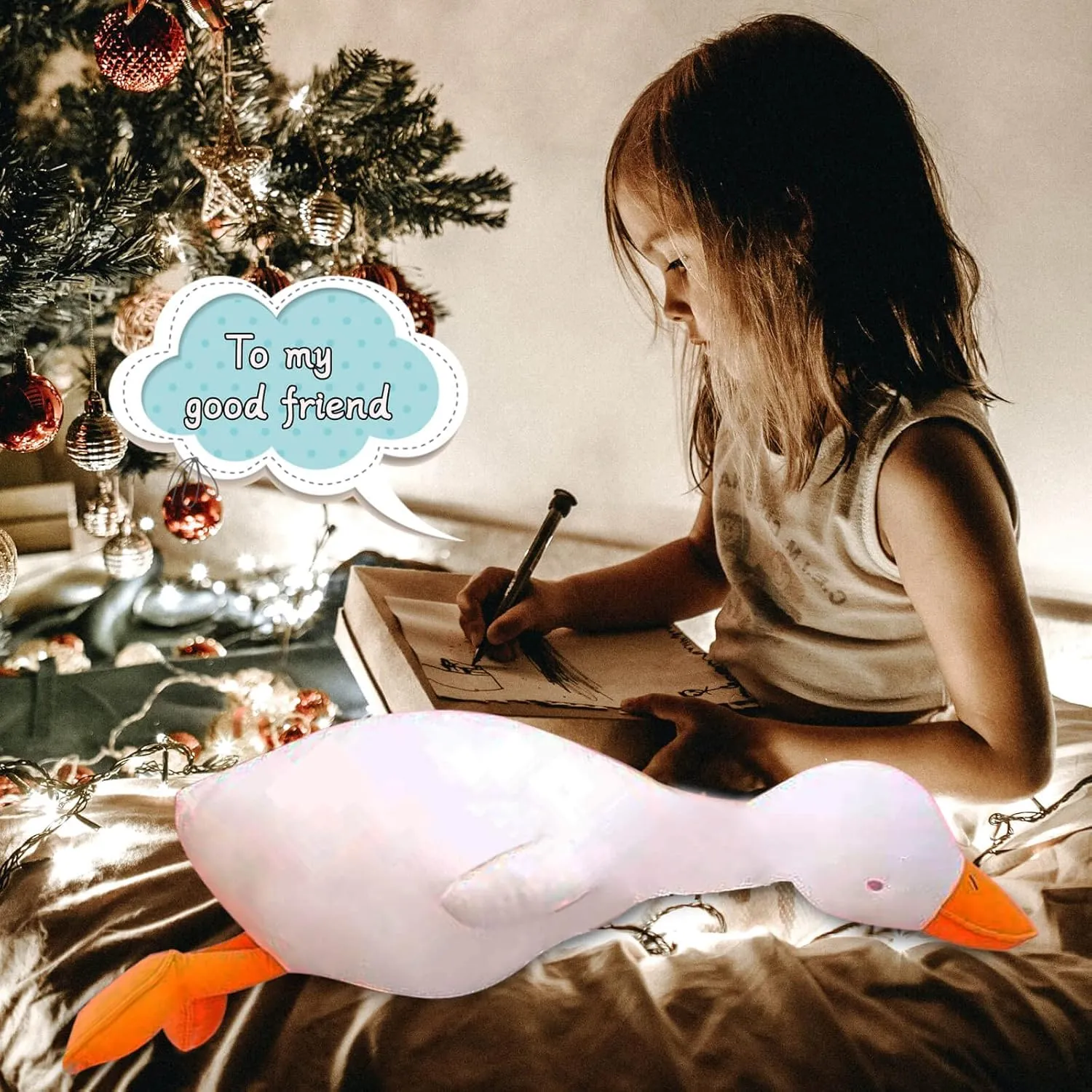 Goose Plush Toy Cute Duck Plushie Hugging Plush Pillow Duck Stuffed Animal for Kids and Friends (White Round Eyes,25.6'')