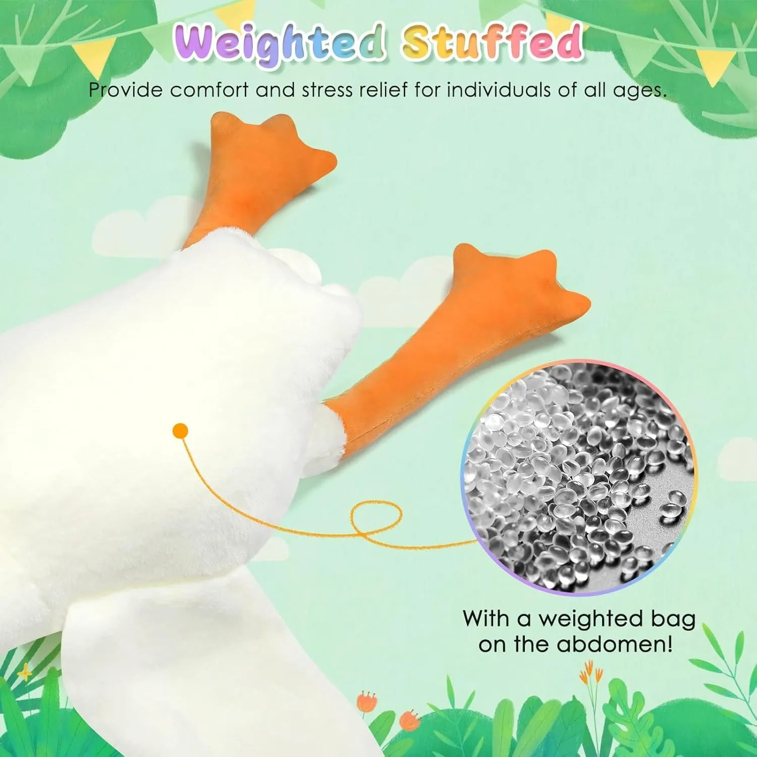 Goose Stuffed Animal 35.5 Inch Plush Toy, 2.8 lbs Cute Duck Stuffed Animal, Goose Plush Soft Pillow Toys, Gift for Anxiety Kids and Friends, White