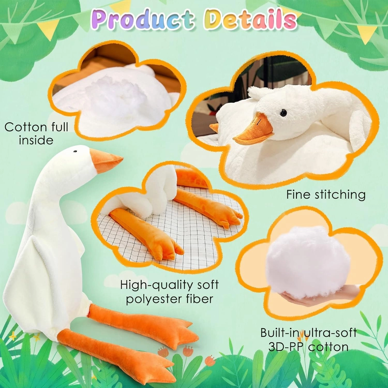 Goose Stuffed Animal 63 Inch Plush Doll Toy, Cute Duck Plush Cushion Soft Huge Plushies Pillow, Gift for Kids and Friends, White