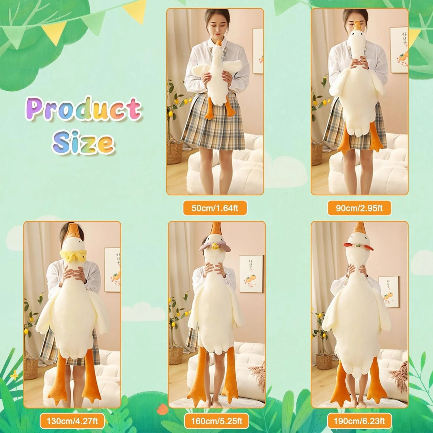 Goose Stuffed Animal 63 Inch Plush Doll Toy, Cute Duck Plush Cushion Soft Huge Plushies Pillow, Gift for Kids and Friends, White