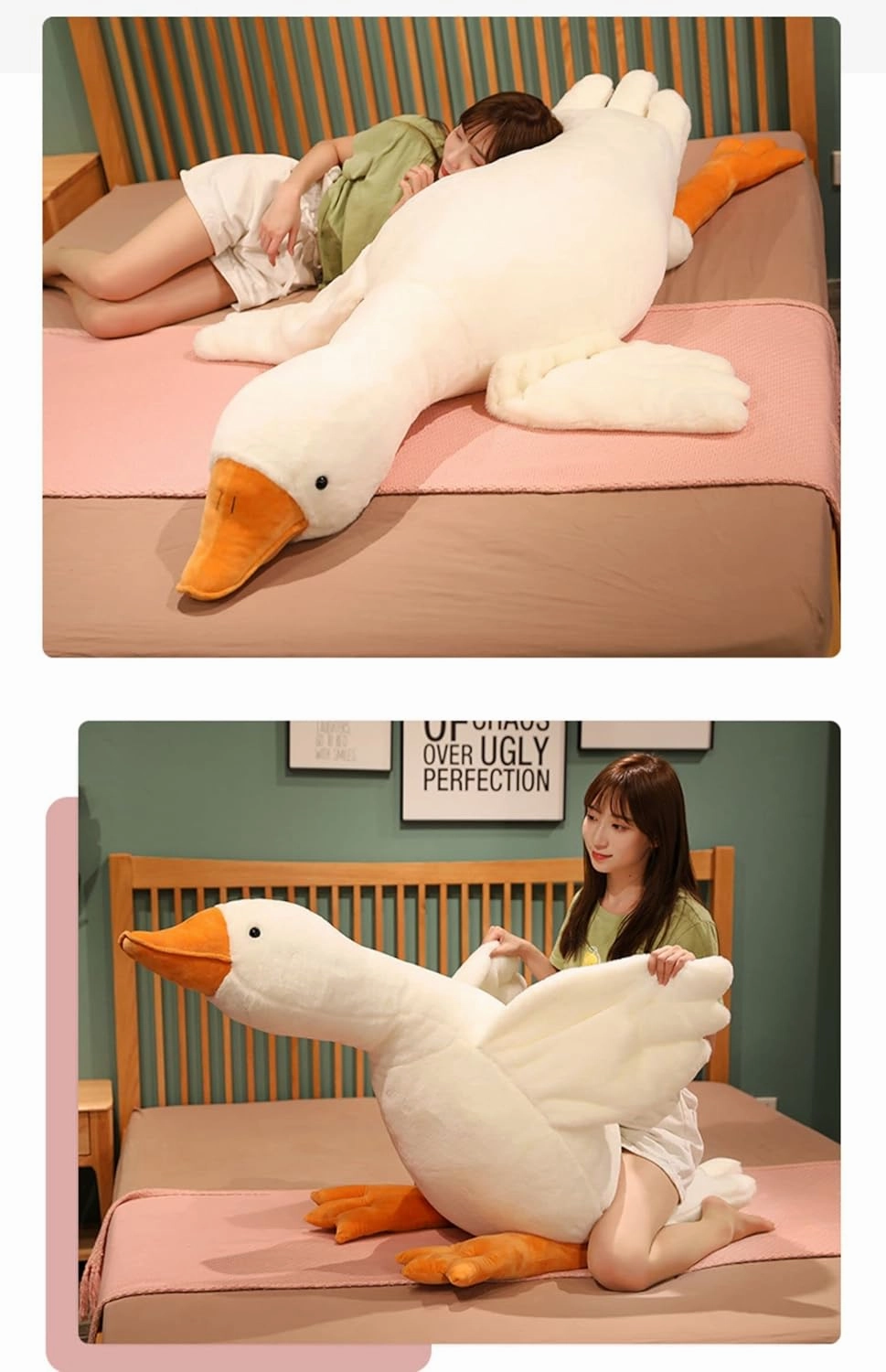 Goose Stuffed Animal 63 Inch Plush Doll Toy, Cute Duck Plush Cushion Soft Huge Plushies Pillow, Gift for Kids and Friends, White