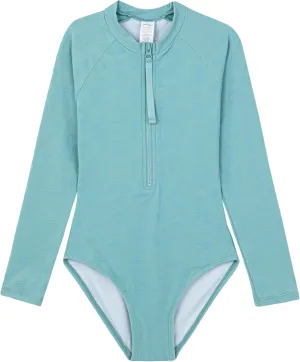 Gottex Kids Textured Long Sleeve Zip Front One Piece Chlorine Fade Resistant and Built-in UPF UV 50  Protection