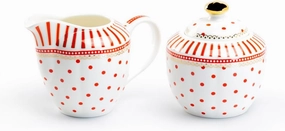 Grace Teaware Stripes and Dots Fine Porcelain Sugar & Creamer Set (Red), Regular