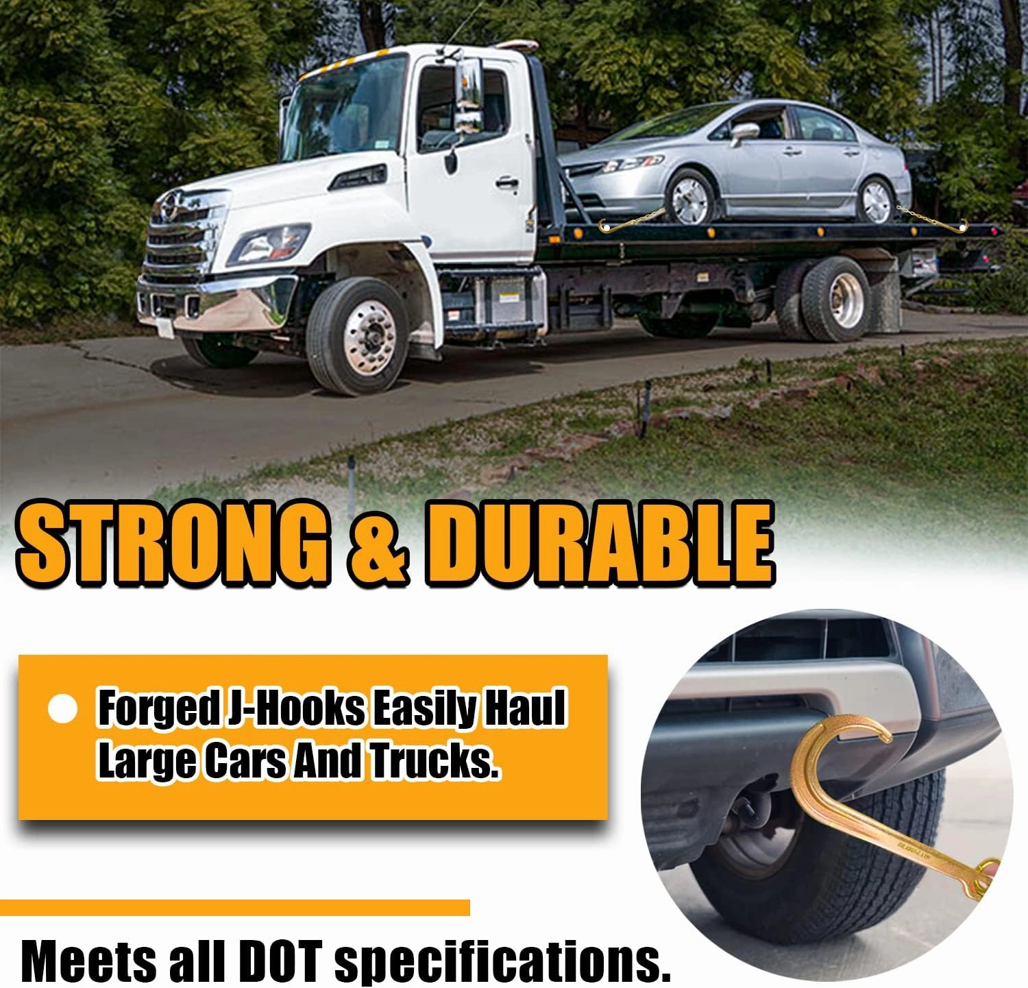 Grade 80 Chain V-Bridle | 5/16In x 2Ft Towing Chains Bridle with J Hooks and Grab Hooks | Tow Chain 4,900LBS Safe Working Load | for Flatbed Truck Rollback Wrecker Carrier