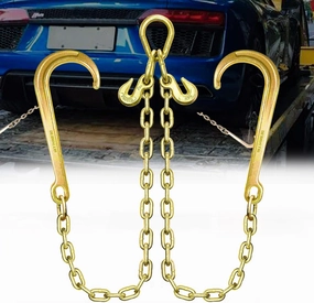 Grade 80 Chain V-Bridle | 5/16In x 2Ft Towing Chains Bridle with J Hooks and Grab Hooks | Tow Chain 4,900LBS Safe Working Load | for Flatbed Truck Rollback Wrecker Carrier