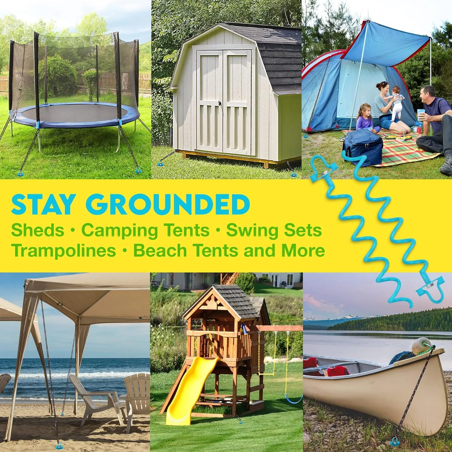 Gray Bunny 16" Ground Anchors Screw in, 4 pk Trampoline Stakes, Trampoline Tie Down Anchor Kit, Great for Securing Tents, Canopies, Swing Sets, Screw Them with a Drilling Machine