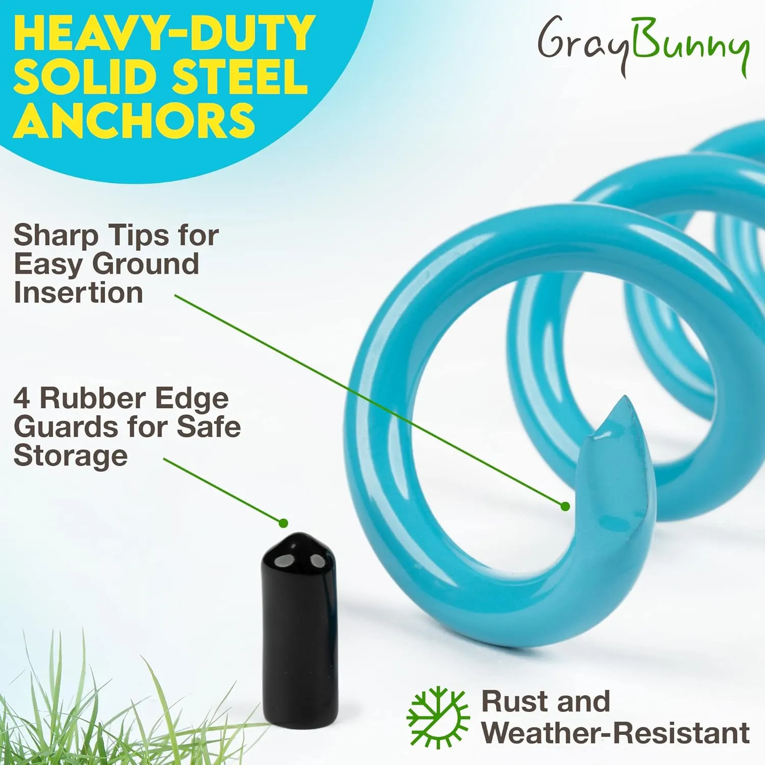 Gray Bunny 16" Ground Anchors Screw in, 4 pk Trampoline Stakes, Trampoline Tie Down Anchor Kit, Great for Securing Tents, Canopies, Swing Sets, Screw Them with a Drilling Machine