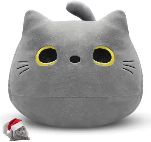 Gray Cat Plush Pillows Toys, 12" Kawaii Gray Cat Stuffed Animals Plush Toys, Cute Soft Cat Plushie Stuffed Kitten for Birthday Valentines Gifts Home Car Decoration