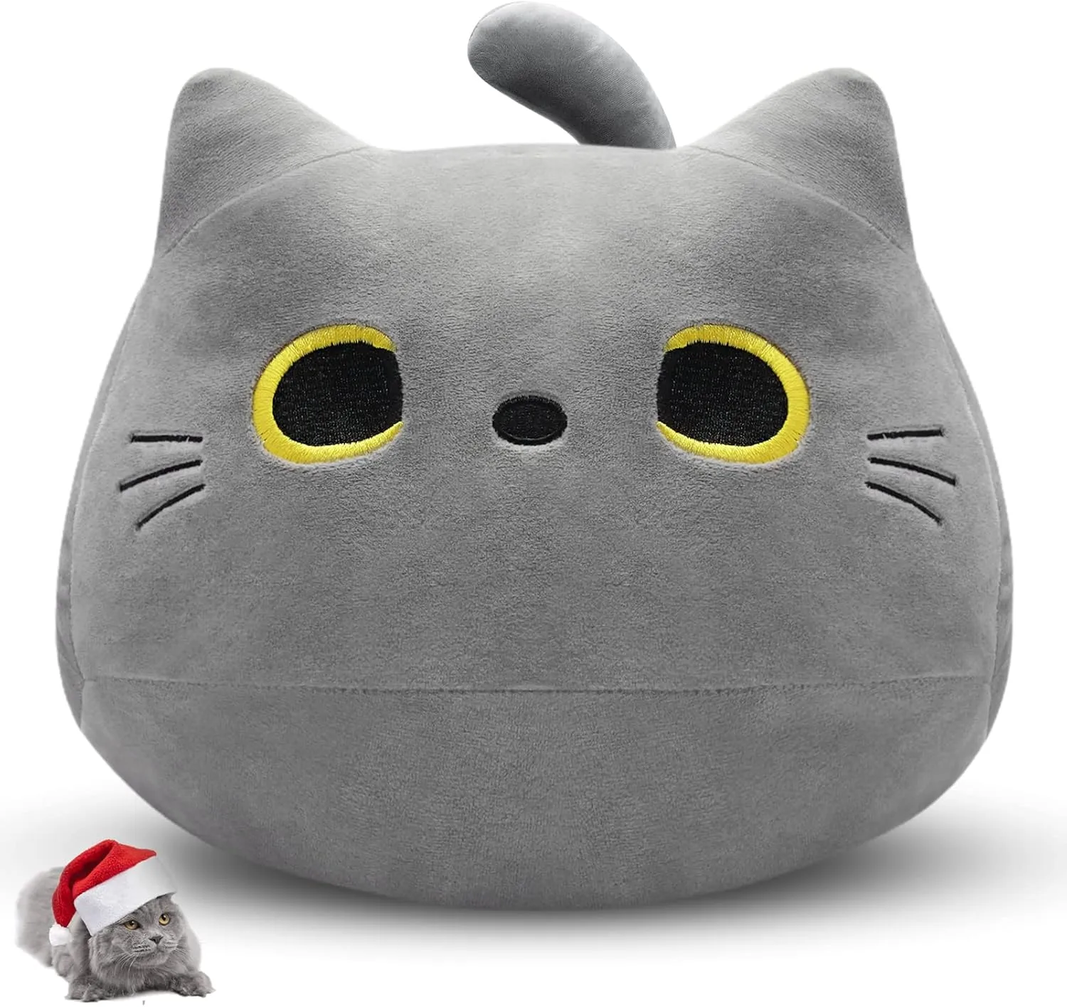 Gray Cat Plush Pillows Toys, 12" Kawaii Gray Cat Stuffed Animals Plush Toys, Cute Soft Cat Plushie Stuffed Kitten for Birthday Valentines Gifts Home Car Decoration