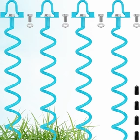 Gray Bunny 16" Ground Anchors Screw in, 4 pk Trampoline Stakes, Trampoline Tie Down Anchor Kit, Great for Securing Tents, Canopies, Swing Sets, Screw Them with a Drilling Machine