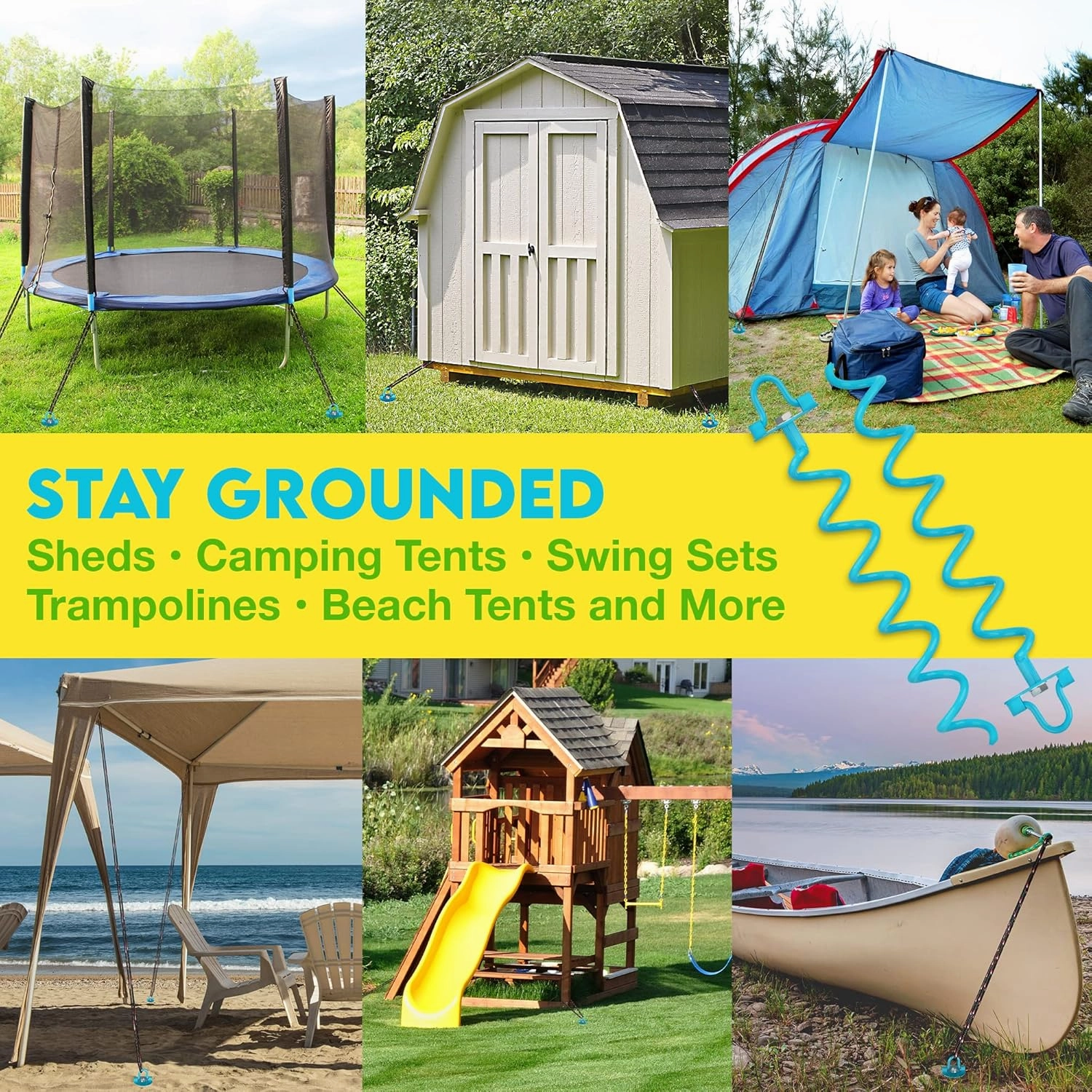 Gray Bunny 16" Ground Anchors Screw in, 4 pk Trampoline Stakes, Trampoline Tie Down Anchor Kit, Great for Securing Tents, Canopies, Swing Sets, Screw Them with a Drilling Machine